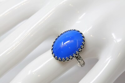18x13mm Sapphire Blue Czech Glass 925 Antique Sterling Silver Ring by Salish Sea Inspirations - image2